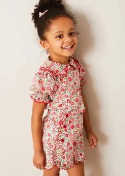 Pepa London Margot Floral Short Sleeve Blouse in Red Made with Liberty Fabric (18m-12yrs)