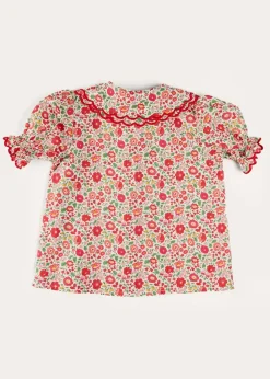 Pepa London Margot Floral Short Sleeve Blouse in Red Made with Liberty Fabric (18m-12yrs)