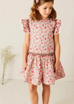 Pepa London Margot Floral Sleeveless Hand-Smocked Dress in Red Made with Liberty Fabric (4-12yrs)