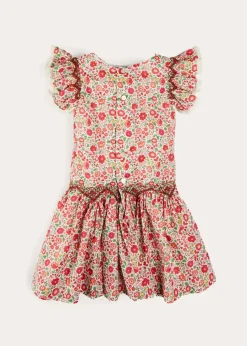 Pepa London Margot Floral Sleeveless Hand-Smocked Dress in Red Made with Liberty Fabric (4-12yrs)