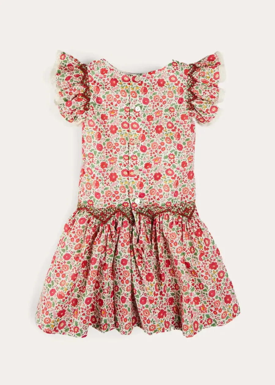 Pepa London Margot Floral Sleeveless Hand-Smocked Dress in Red Made with Liberty Fabric (4-12yrs)