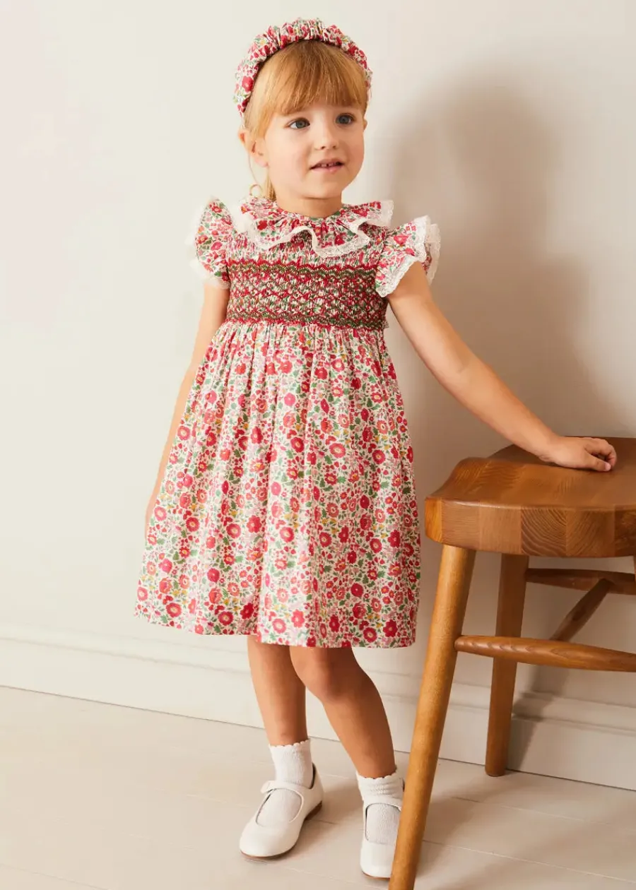 Pepa London Margot Hand-Smocked Dress in Red Made with Liberty Fabric (12m-6yrs)