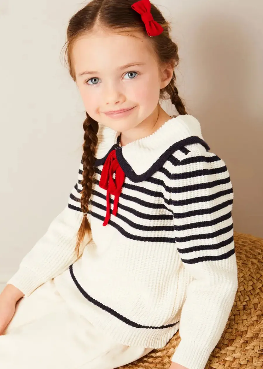 Pepa London Mariner Collar Bold Stripe Jumper in White (2-10yrs)