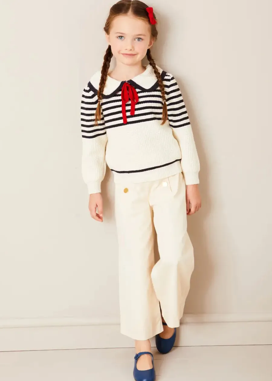 Pepa London Mariner Collar Bold Stripe Jumper in White (2-10yrs)