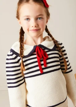 Pepa London Mariner Collar Bold Stripe Jumper in White (2-10yrs)