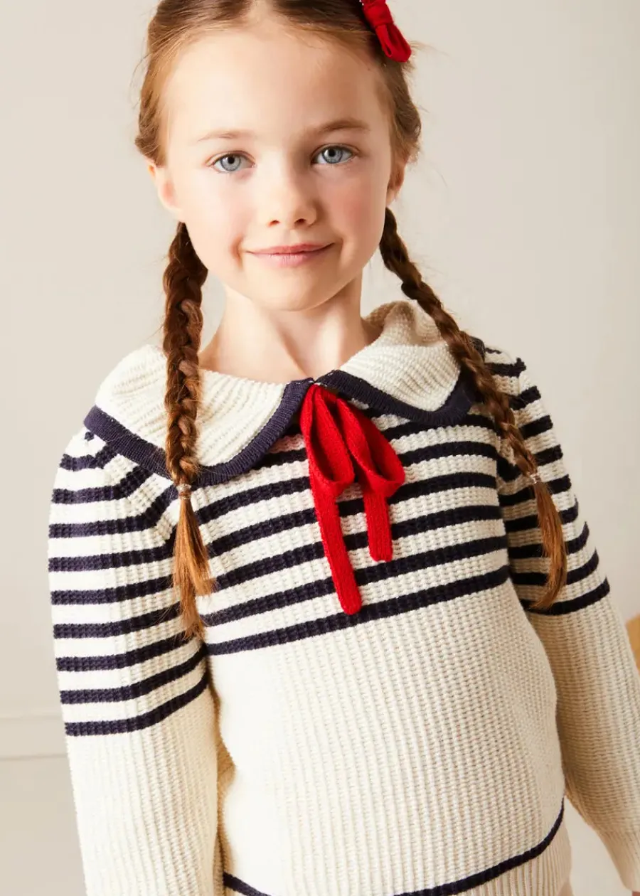 Pepa London Mariner Collar Bold Stripe Jumper in White (2-10yrs)