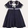 Pepa London Mariner Collar Bow Detail Short Sleeve Dress in Navy (4-12yrs)