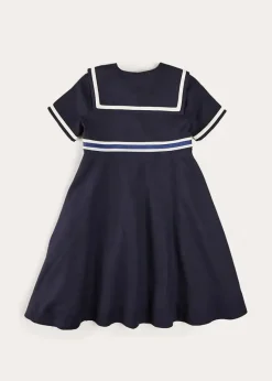 Pepa London Mariner Collar Bow Detail Short Sleeve Dress in Navy (4-12yrs)