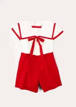 BOY Pepa London Mariner Collar Short Sleeve Two Piece Set in Red (12mths-6yrs)