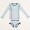 Pepa London Matilda Floral Print Ruffle Trim Long Sleeve Swim Set in Blue (12mths-6yrs)