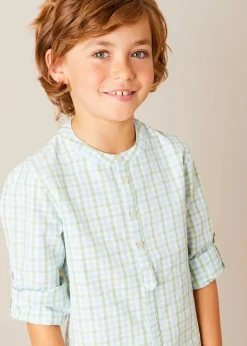 BOY Pepa London Maxwell Gingham Mao Collar Long Sleeve Shirt in Green (3-10yrs)