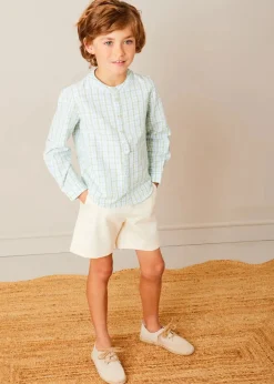 BOY Pepa London Maxwell Gingham Mao Collar Long Sleeve Shirt in Green (3-10yrs)