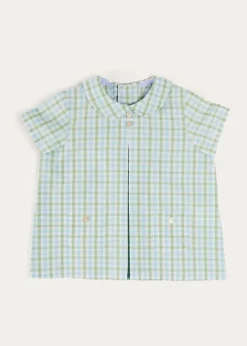 BOY Pepa London Maxwell Gingham Peter Pan Collar Short Sleeve Shirt in Green (18mths-5yrs)