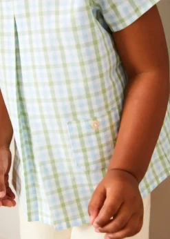 BOY Pepa London Maxwell Gingham Peter Pan Collar Short Sleeve Shirt in Green (18mths-5yrs)