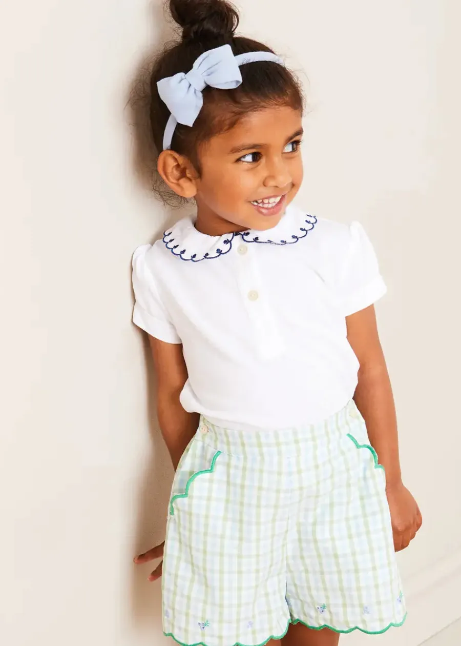 Pepa London Maxwell Gingham Scallop Trim Embroidered Shorts in Green (18mths-10yrs)