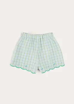 Pepa London Maxwell Gingham Scallop Trim Embroidered Shorts in Green (18mths-10yrs)