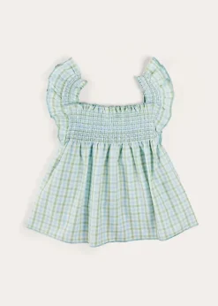 Pepa London Maxwell Gingham Smock Detail Blouse in Green (5-10yrs)