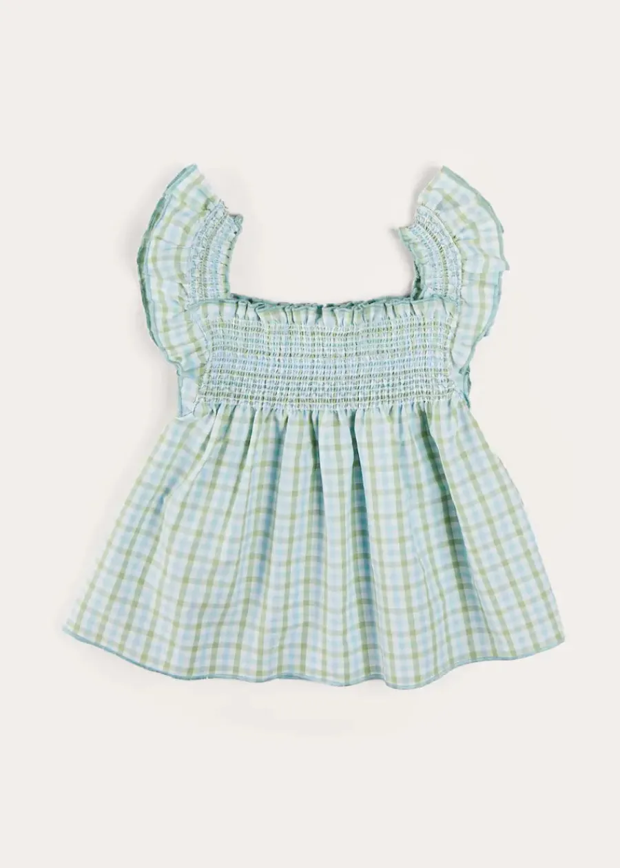 Pepa London Maxwell Gingham Smock Detail Blouse in Green (5-10yrs)