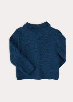 BOY Pepa London Nautical Boat Embroidery Polo Collar Cardigan in Blue (12mths-6yrs)