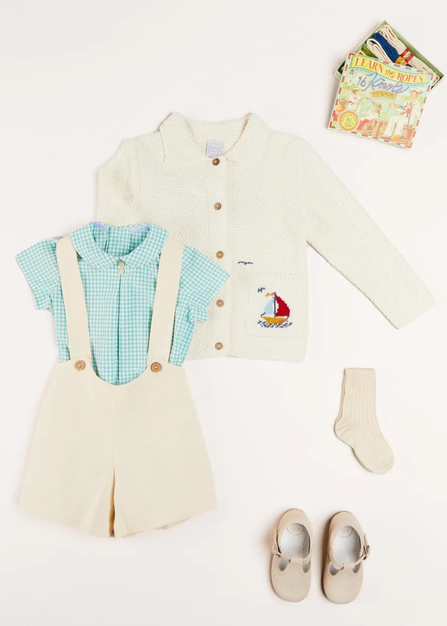 BOY Pepa London Nautical Boat Embroidery Polo Collar Cardigan in Cream (12mths-6yrs)