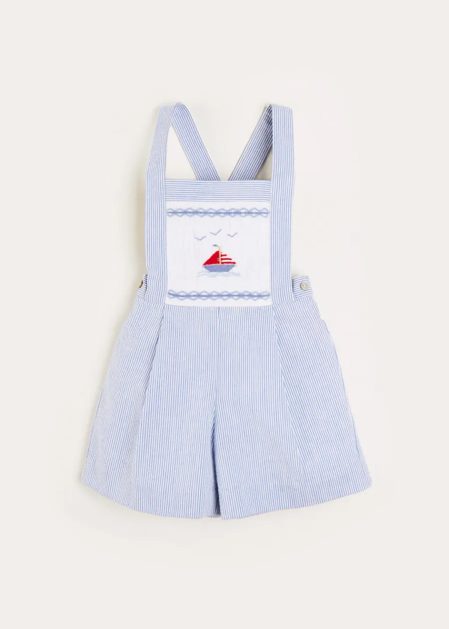 BOY Pepa London Nautical Striped Boat Embroidery Short Dungarees in Blue (18mths-4yrs)