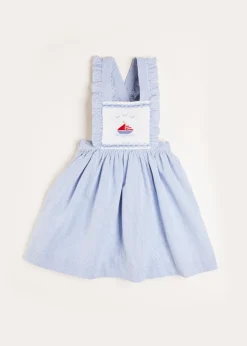 Pepa London Nautical Striped Boat Embroidered Skirt with Braces in Blue (18mths-4yrs)