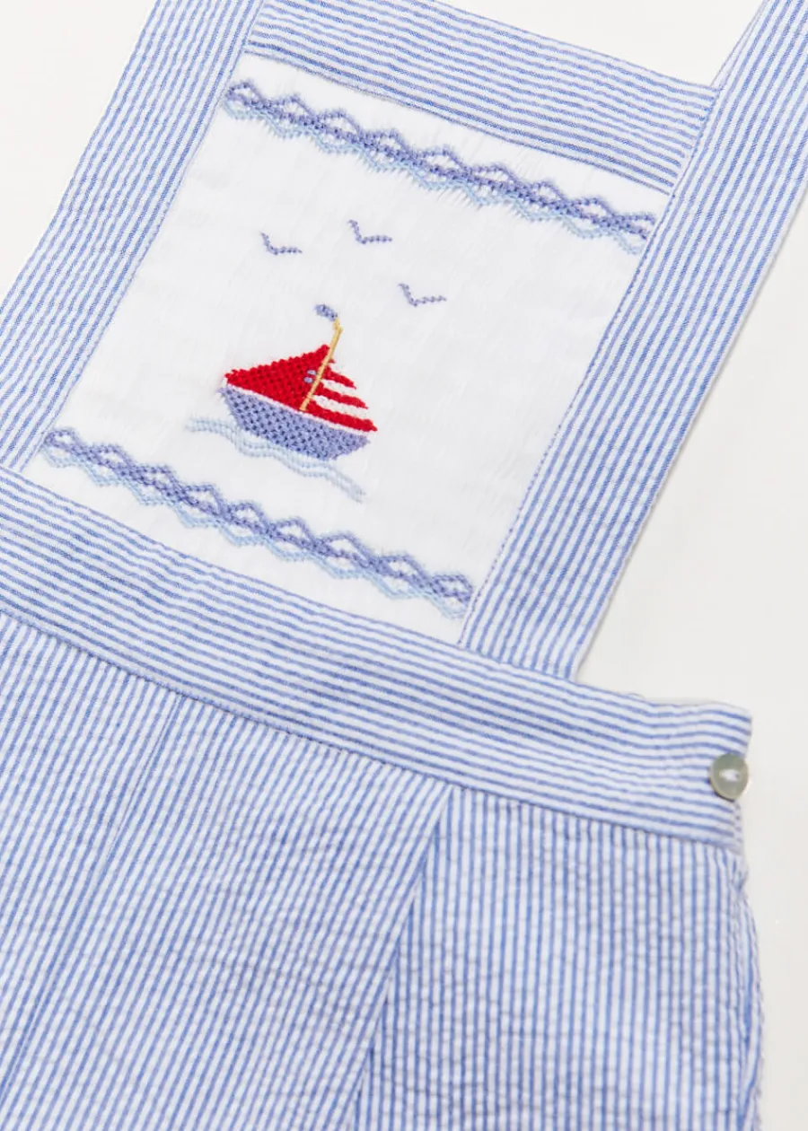 BOY Pepa London Nautical Striped Boat Embroidery Short Dungarees in Blue (18mths-4yrs)