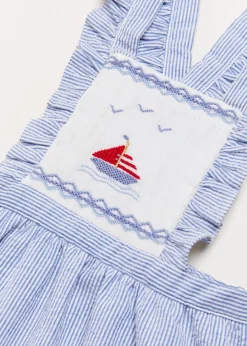 Pepa London Nautical Striped Boat Embroidered Skirt with Braces in Blue (18mths-4yrs)