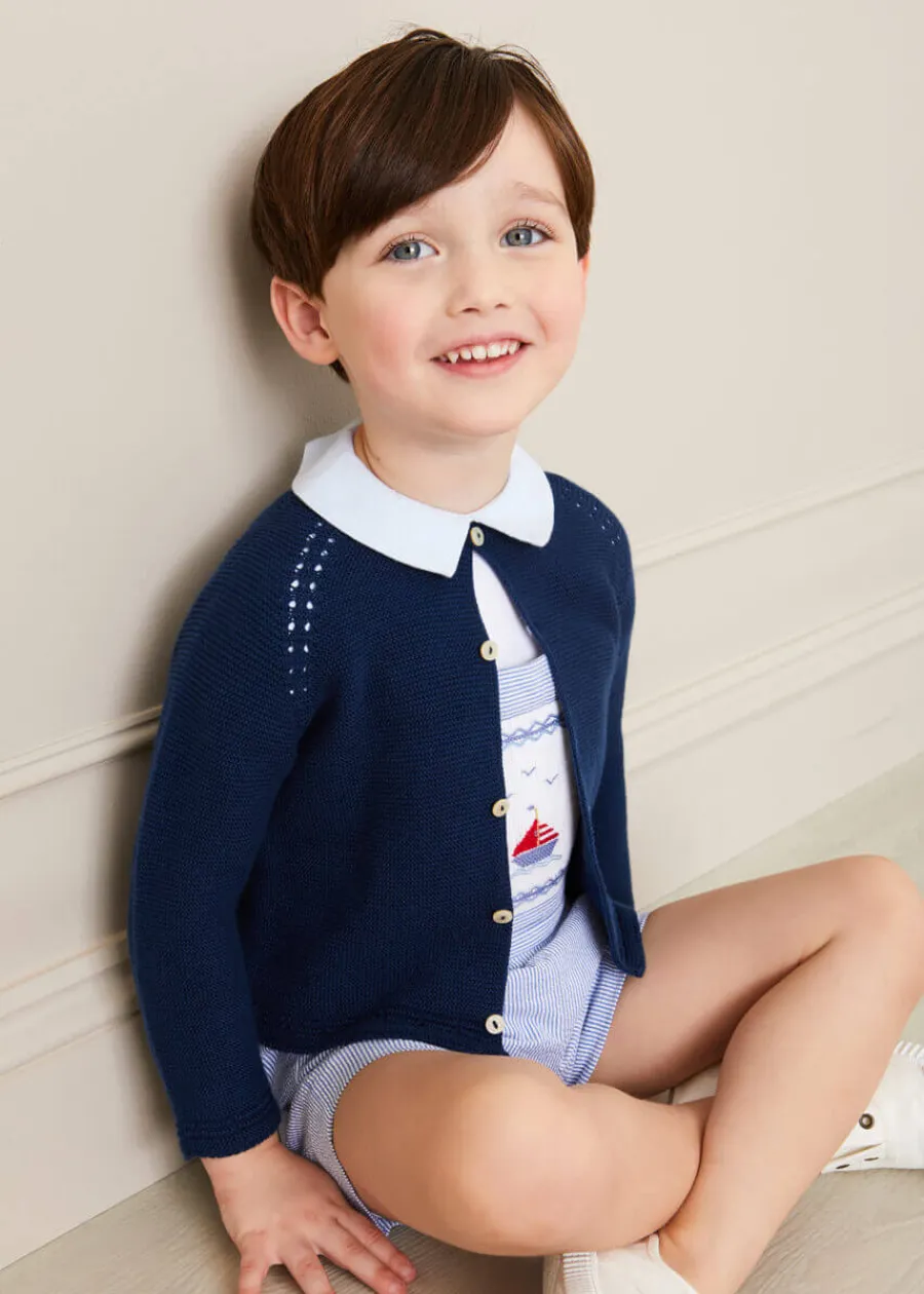BOY Pepa London Nautical Striped Boat Embroidery Short Dungarees in Blue (18mths-4yrs)