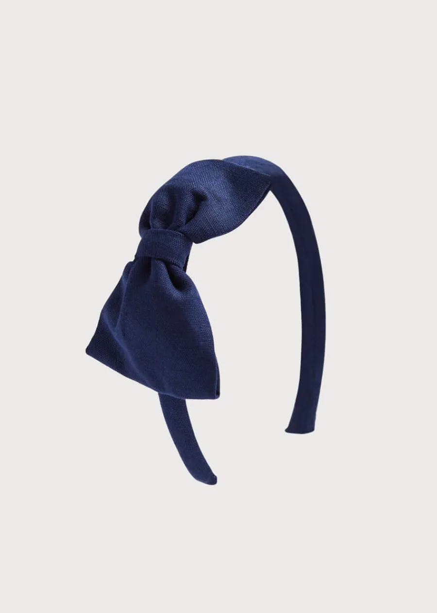 Pepa London Navy Linen Big Bow Hairband