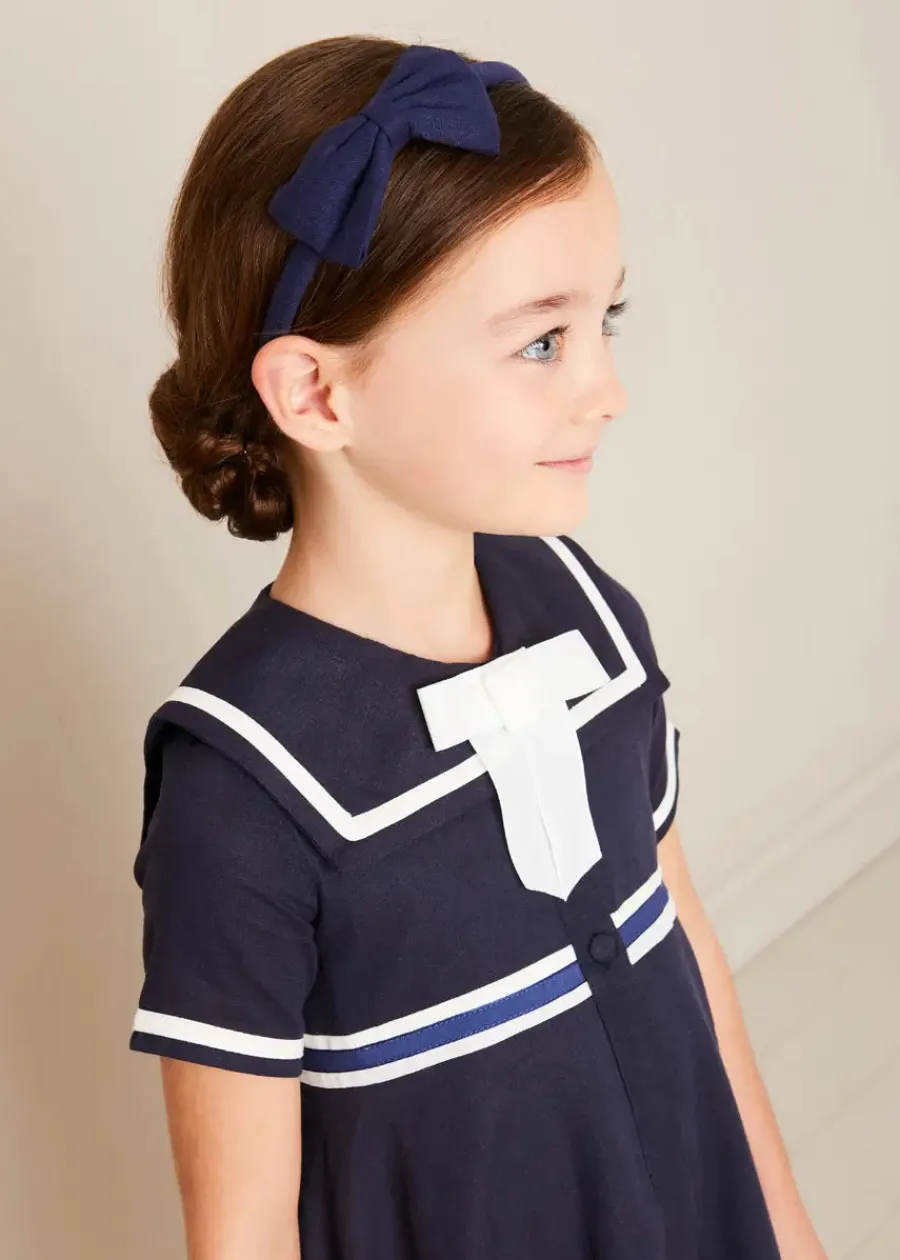 Pepa London Navy Linen Big Bow Hairband