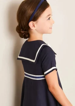 Pepa London Navy Linen Big Bow Hairband