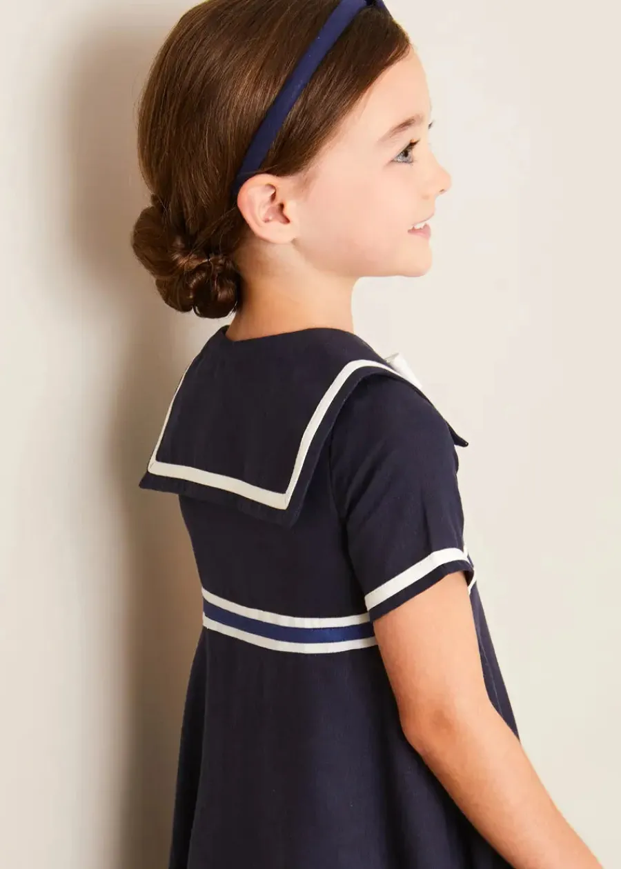 Pepa London Navy Linen Big Bow Hairband