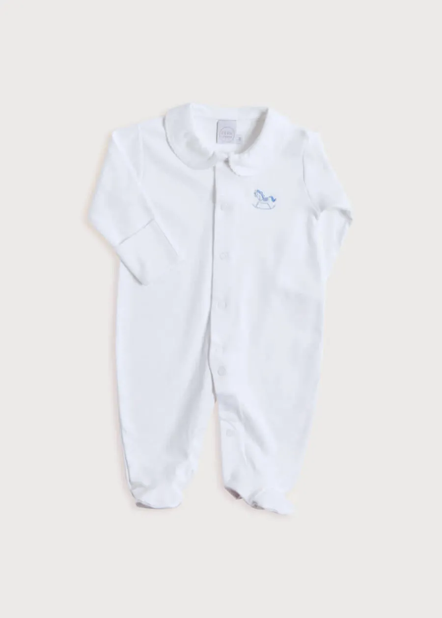 Pepa London Newborn All-In-One With Rocking Horse Embroidery In Blue (1-6mths)