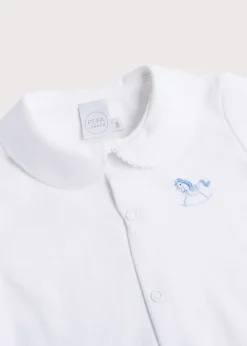 Pepa London Newborn All-In-One With Rocking Horse Embroidery In Blue (1-6mths)
