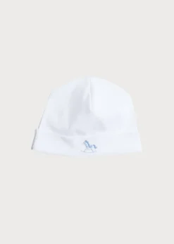 BOY Pepa London Newborn Bonnet with Rocking Horse Embroidery Blue (0-3mths)