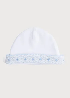BOY Pepa London Newborn Hat with Blue Hand Smocked Detail (0-3mths)