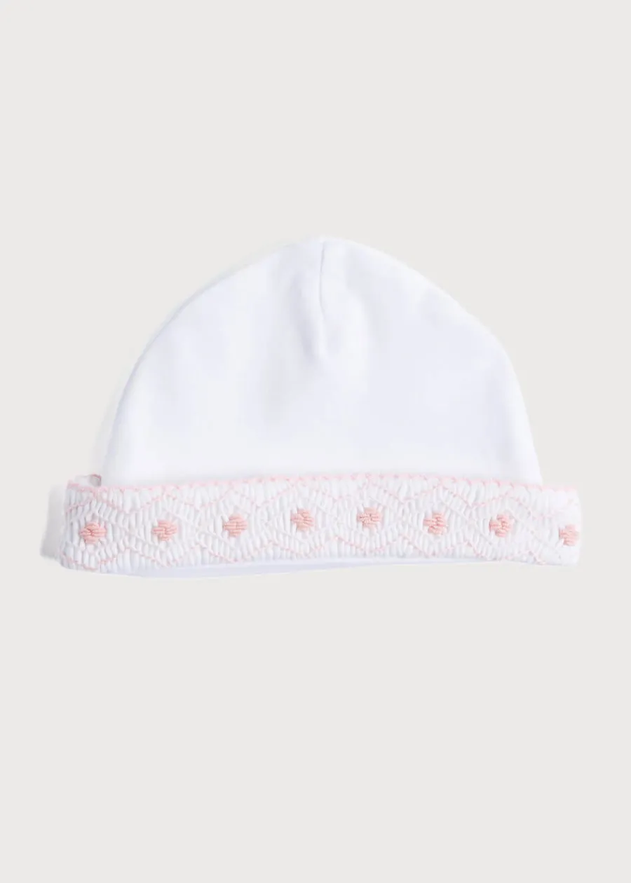 BOY Pepa London Newborn Hat with Pink Hand Smocked Detail (0-3mths)