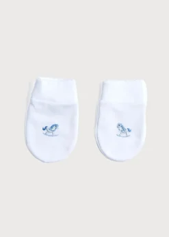 BOY Pepa London Newborn Mittens with Rocking Horse Embroidery Blue (1-3mths)