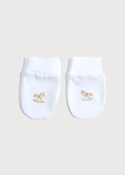 Pepa London Newborn Mittens with Rocking Horse Embroidery Beige (1-3mths)