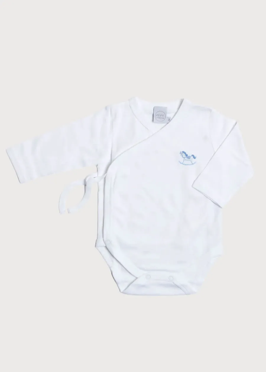 Pepa London Newborn Side Tie Bodysuit With Rocking Horse Embroidery Blue (1-6mths)
