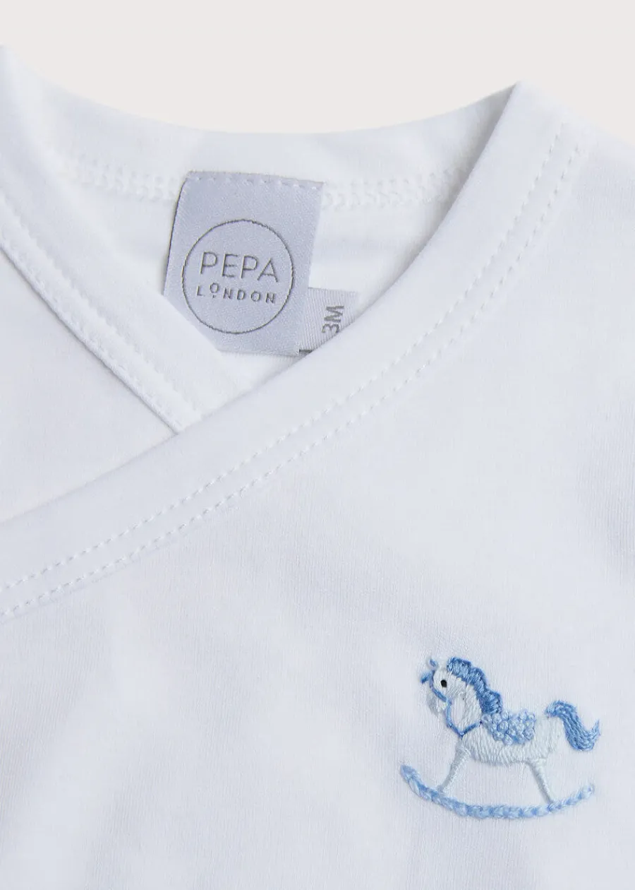 Pepa London Newborn Side Tie Bodysuit With Rocking Horse Embroidery Blue (1-6mths)