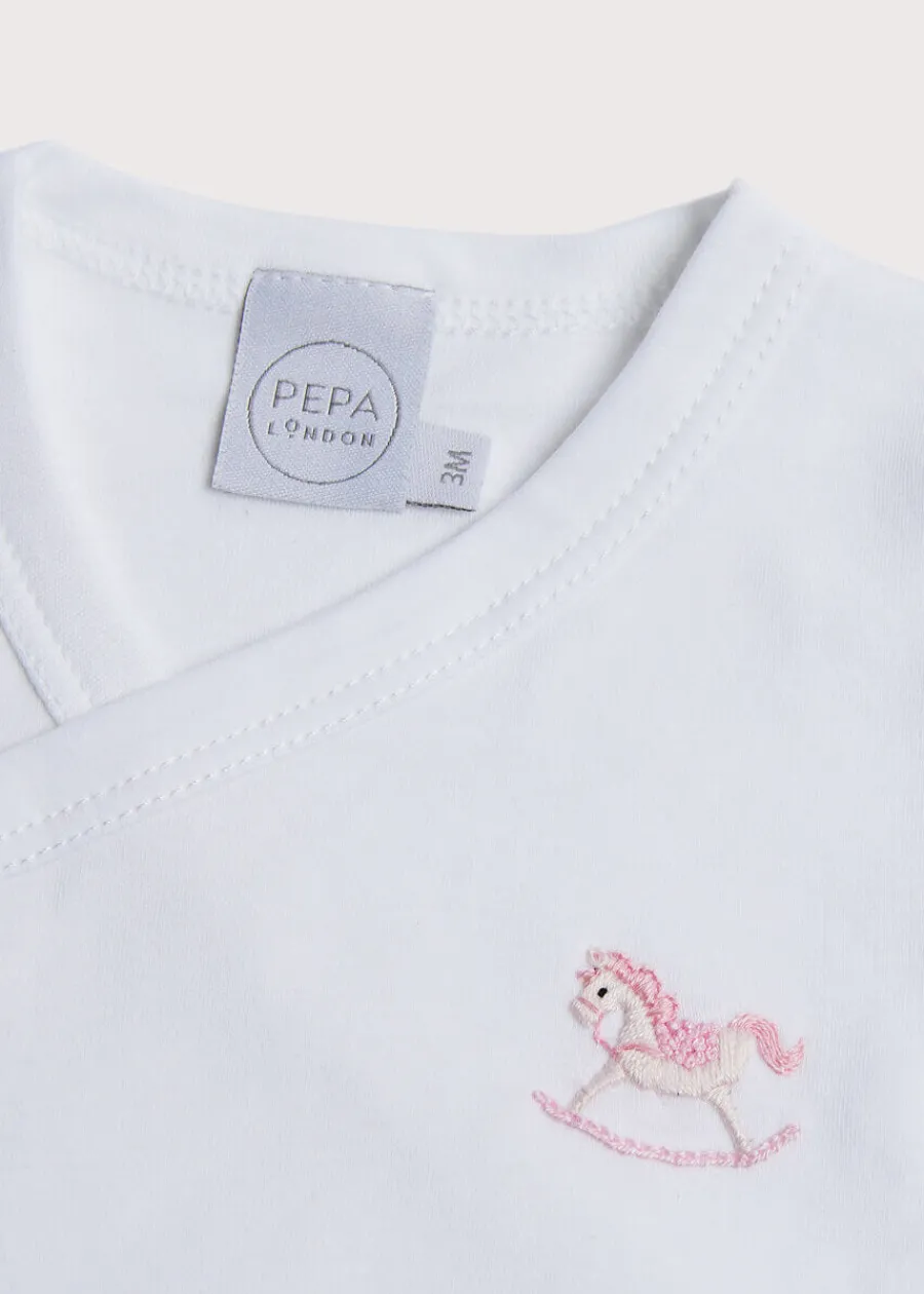 Pepa London Newborn Side Tie Bodysuit With Rocking Horse Embroidery Pink (1-6mths)