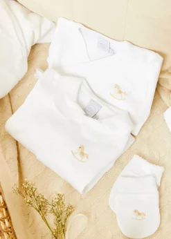 Pepa London Newborn Side Tie Bodysuit With Rocking Horse Embroidery Beige (1-6mths)