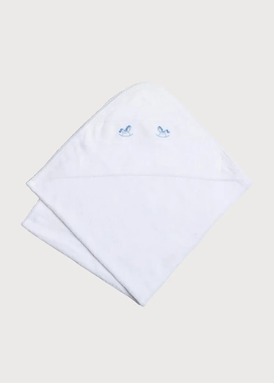 BOY Pepa London Newborn Towel with Rocking Horse Embroidery In Blue