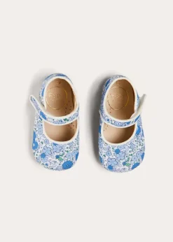 BOY Pepa London Olivia Floral Mary Jane Pram Shoes in Blue (17-20EU)