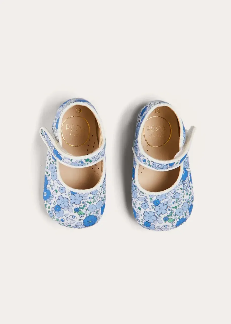 BOY Pepa London Olivia Floral Mary Jane Pram Shoes in Blue (17-20EU)