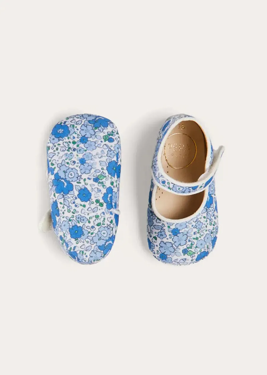 BOY Pepa London Olivia Floral Mary Jane Pram Shoes in Blue (17-20EU)