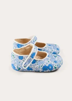 BOY Pepa London Olivia Floral Mary Jane Pram Shoes in Blue (17-20EU)