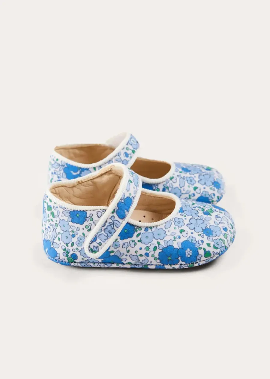 BOY Pepa London Olivia Floral Mary Jane Pram Shoes in Blue (17-20EU)